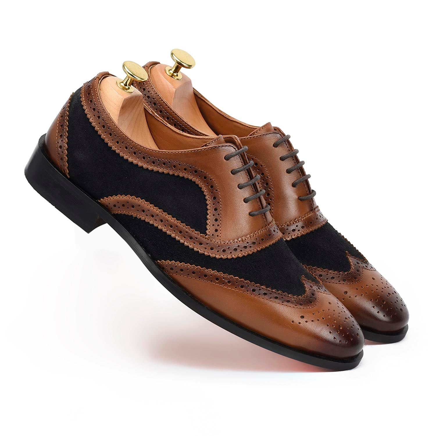 Caro London Tan Blue Brogues – Vantier Shoes - Main Image