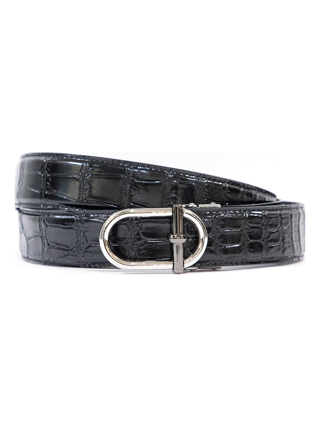 Vantier Luxury Croc Black Belt Silver Oval Buckle A10