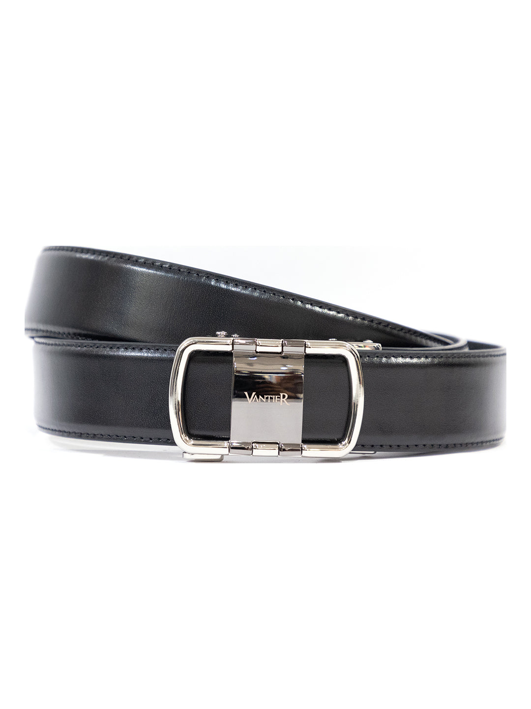 Vantier Luxury No Hole Belt Black Colour, Silver Buckle A2