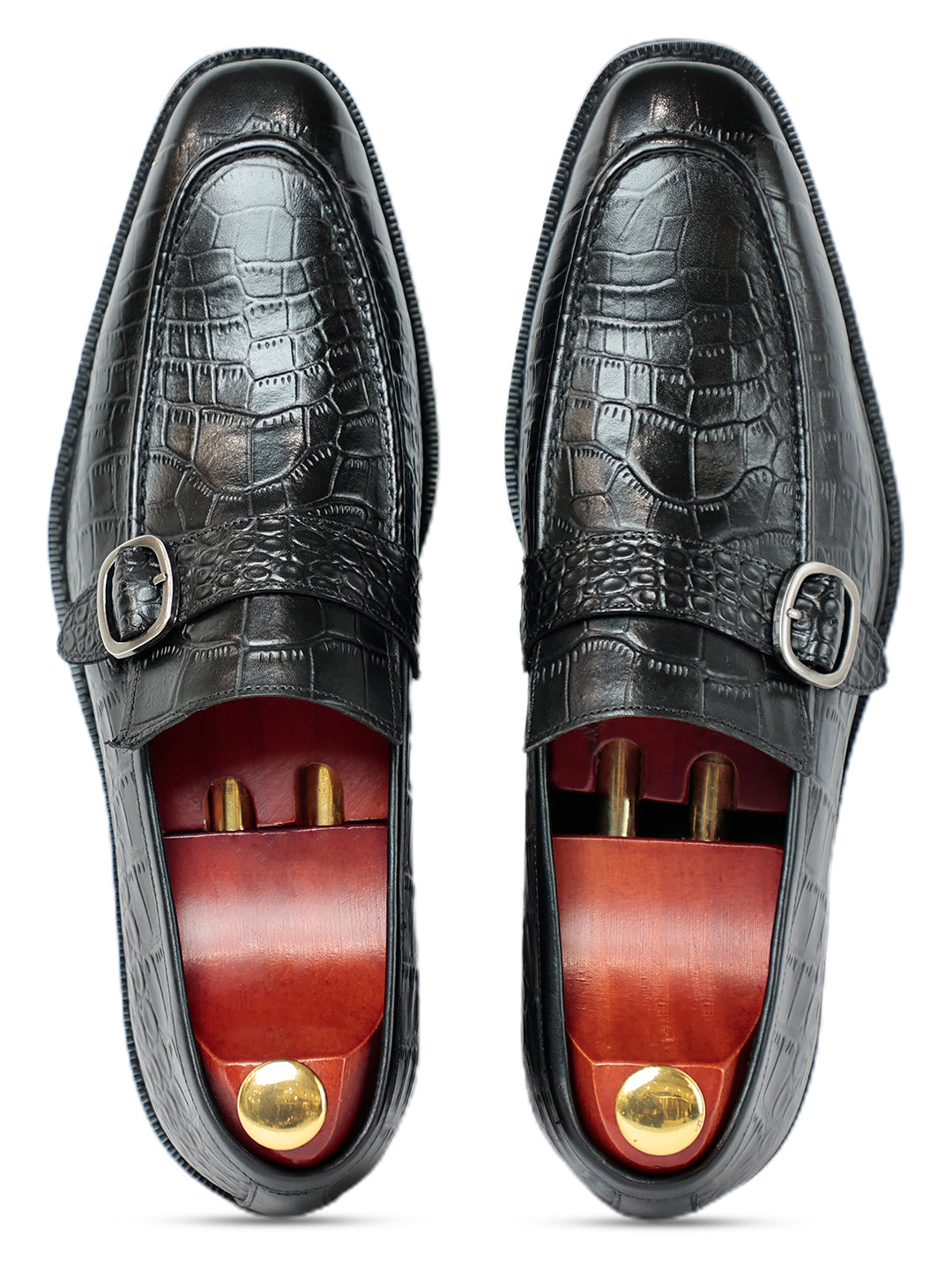 Azure Black Croc Monk Strap