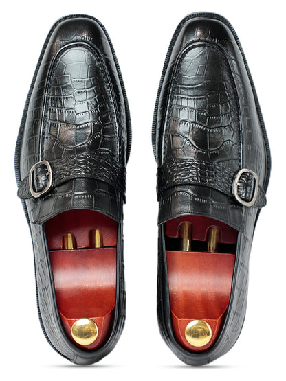 Azure Black Croc Monk Strap