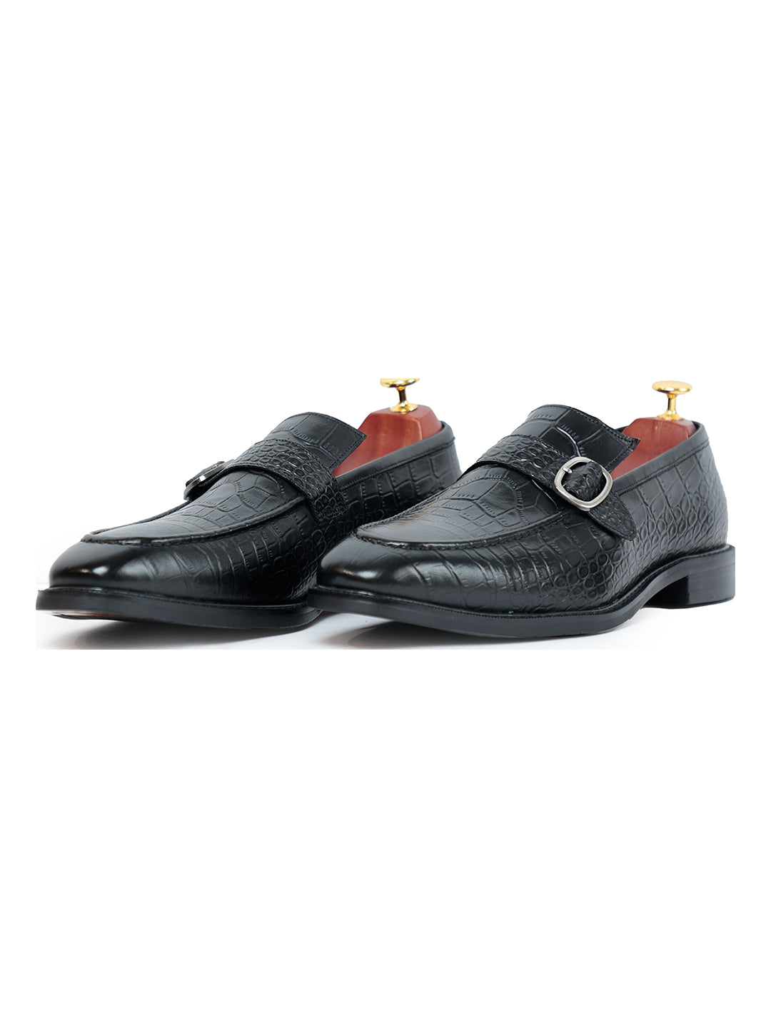 Azure Black Croc Monk Strap