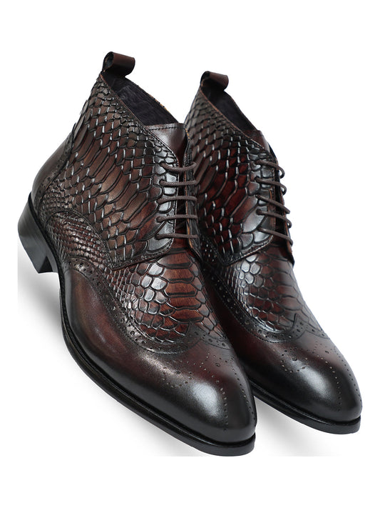 Diago Croc Ankle Coffee Boots