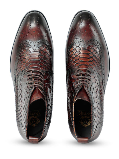 Diago Croc Ankle Coffee Boots