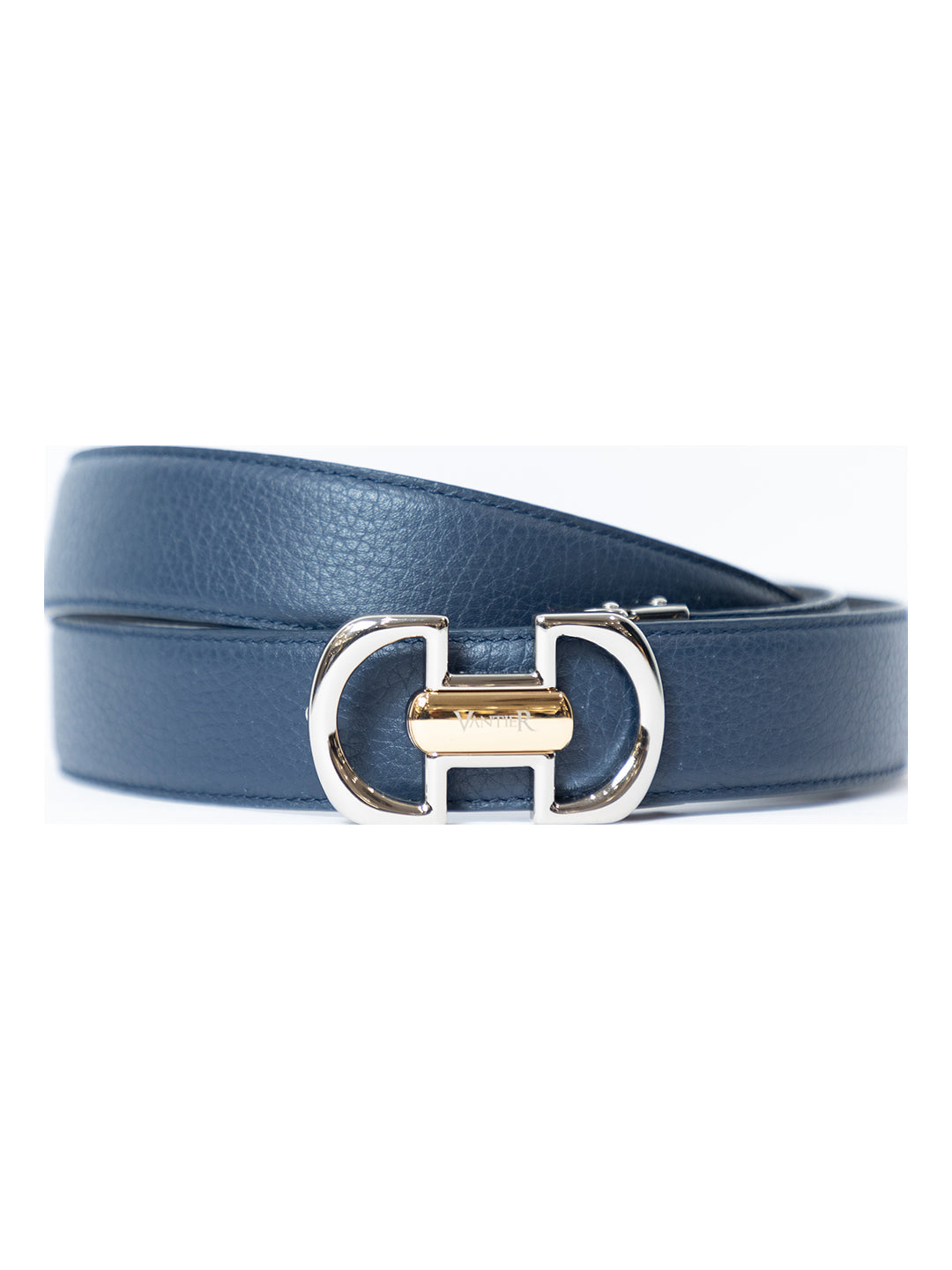 Vantier Luxury Reversible Blue and Black, Silver Buckle A12